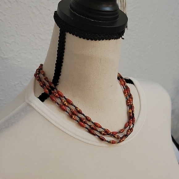BEAD FOR LIFE African Paper Bead Torsade Twisted Layered Tribal Necklace - Picture 2 of 5